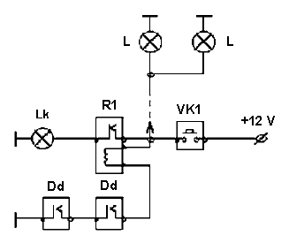 Схема сигнализатора состояния гидропривода тормозов