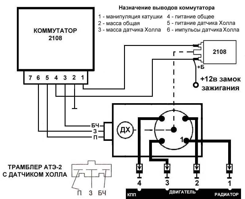 схема бесконтактного зажигания с трамблером АТЭ-2