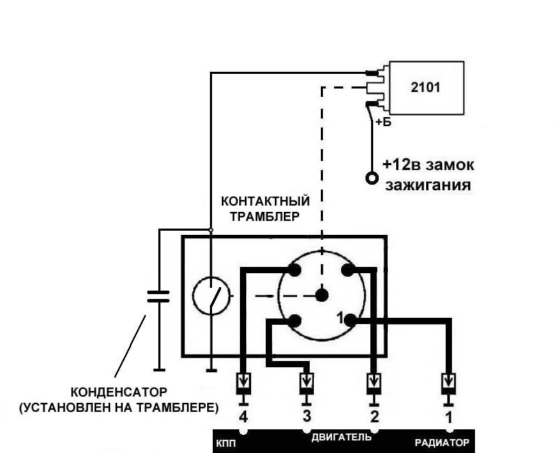схема бесконтактного зажигания автомобилей УАЗ с коммутатором 13.3734