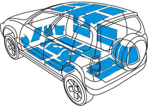 Схема обработки шумоизолирующими материалами автомобиля УАЗ ПАТРИОТ