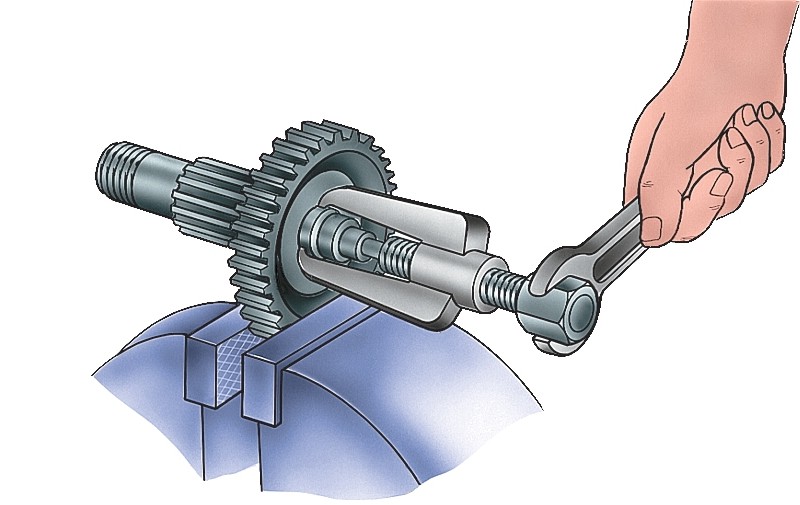 Снятие внутpеннего кольца pоликового подшипника пpомежуточного вала